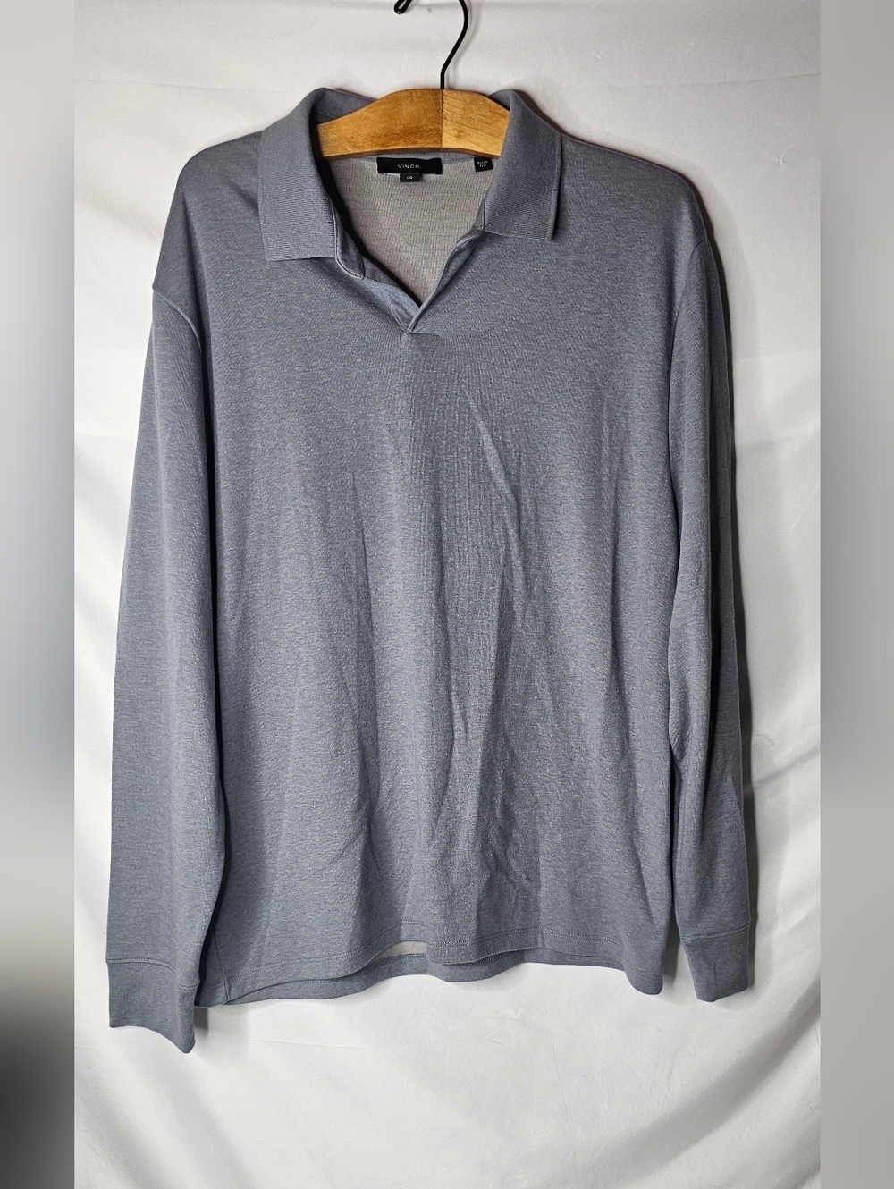 Vince Men's Large Heather Gray Long Sleeve Polo Shirt Cotton Blend Jersey